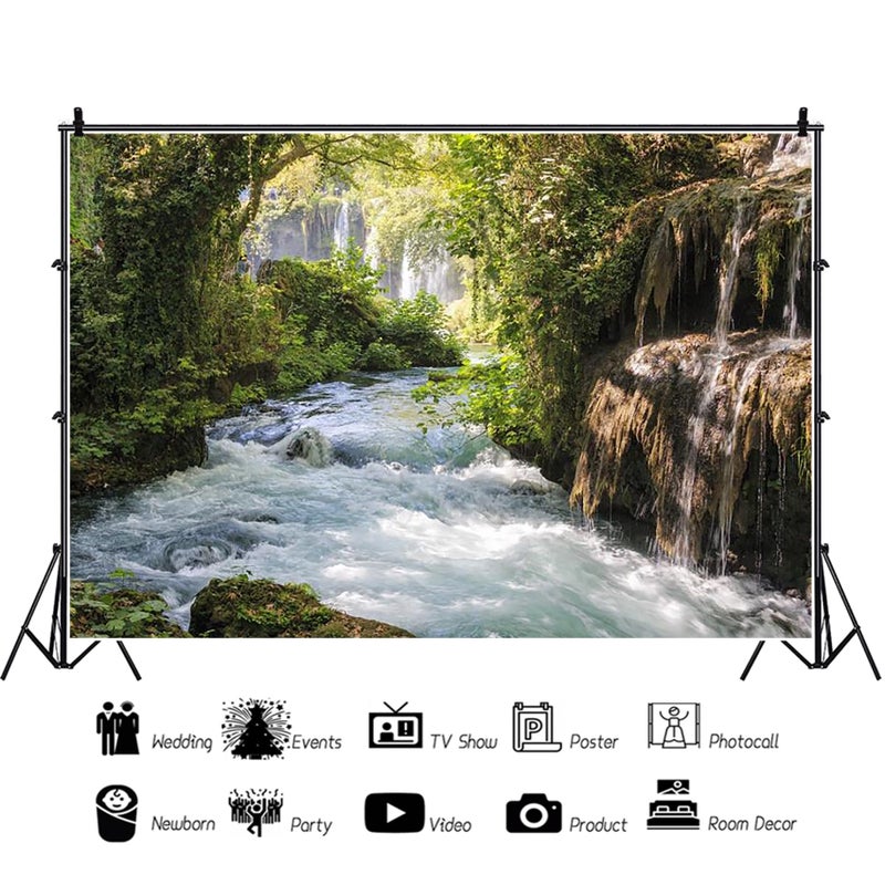Baocicco 10x7ft Vinyl Green Forest Backdrops for Photography Background Mountain and Water Landscape Beautiful Waterfall and River Ancient Tree Outdoor Explore Holiday Backdrop Photo Studio - Image 5